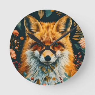 Wolf Pattern Vintage Forest Floral Garden Round Clock