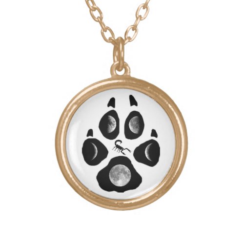 Wolf paw print gold plated necklace