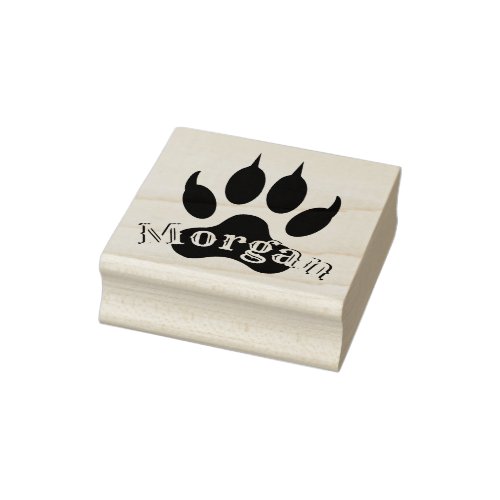 Wolf Paw Print with Name Monogram Signature Seal Rubber Stamp
