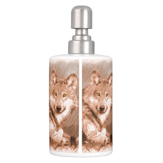 Wolf Pencil Sketch Image Art Bath Set (Back)
