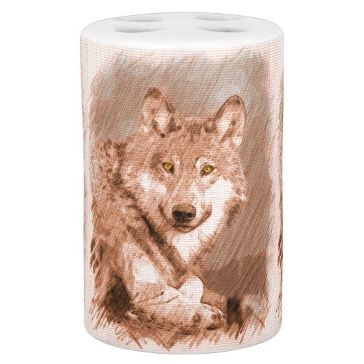 Wolf Pencil Sketch Image Art Bath Set (Front)