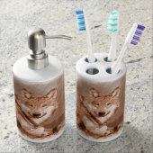 Wolf Pencil Sketch Image Art Bath Set (Front)