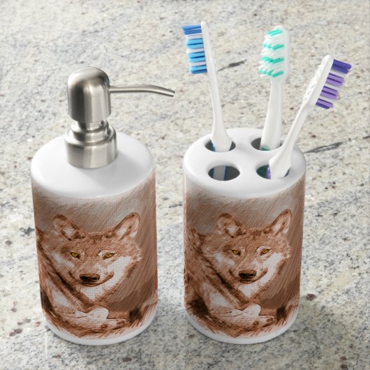 Wolf Pencil Sketch Image Art Bath Set (Front)