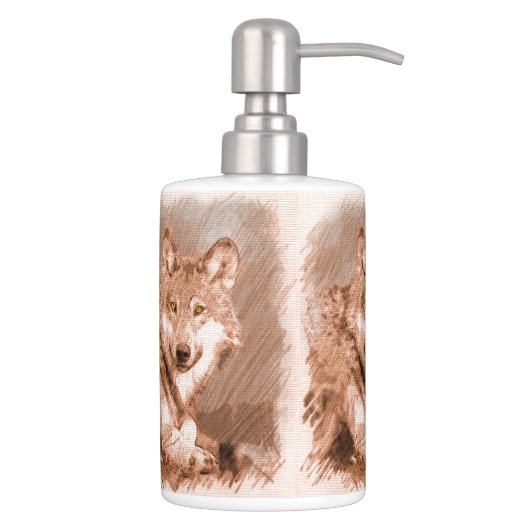 Wolf Pencil Sketch Image Art Bath Set (Right)