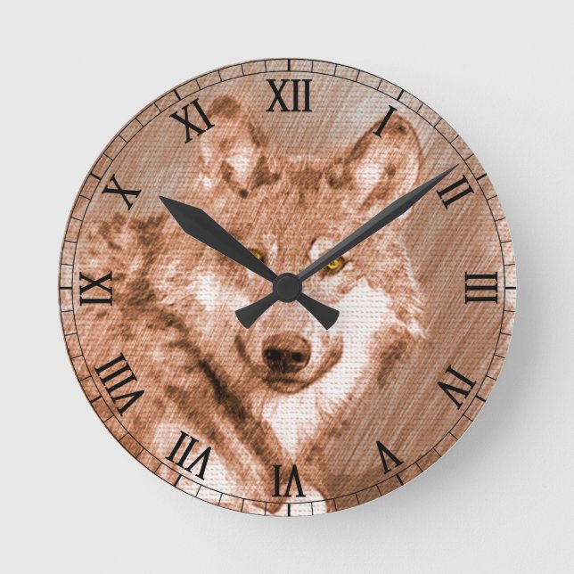 Wolf Pencil Sketch Image Art Round Clock (Front)