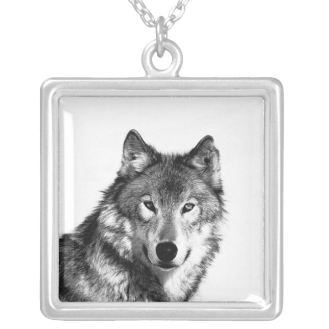 Wolf Pendant Necklace Black and White (Front)