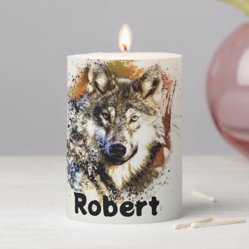 Wolf  personalized pillar candle
