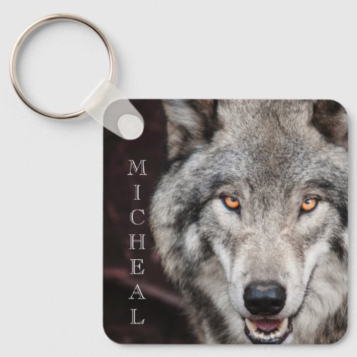 Wolf  Photo  Personalized name  Keychain