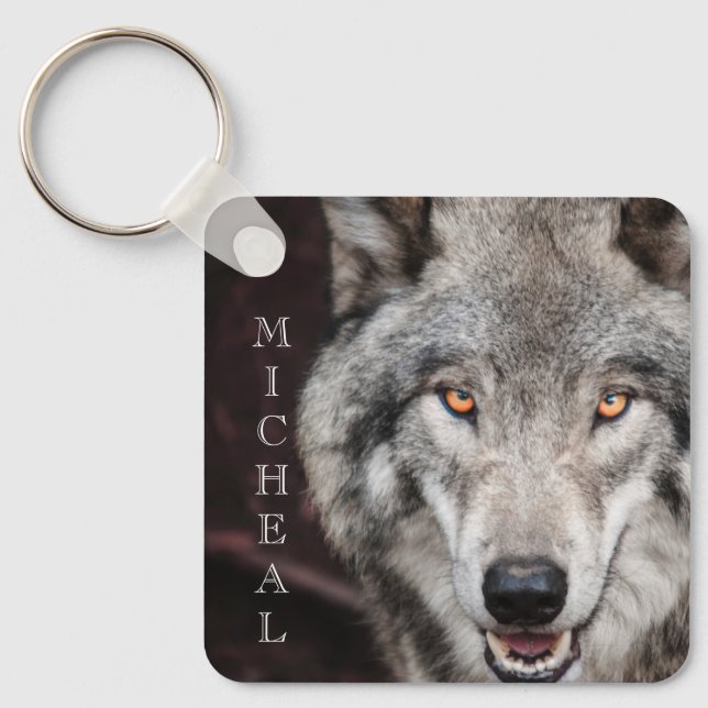 Wolf  Photo  Personalized name  Keychain (Front)
