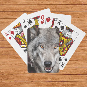 Wolf  Photo  Personalized name   Playing Cards