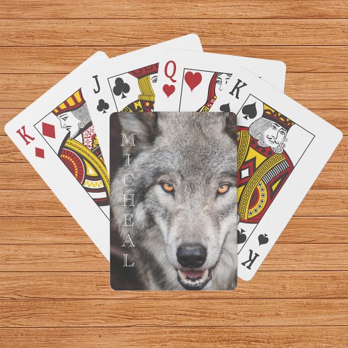 Wolf  Photo  Personalized name   Poker Cards