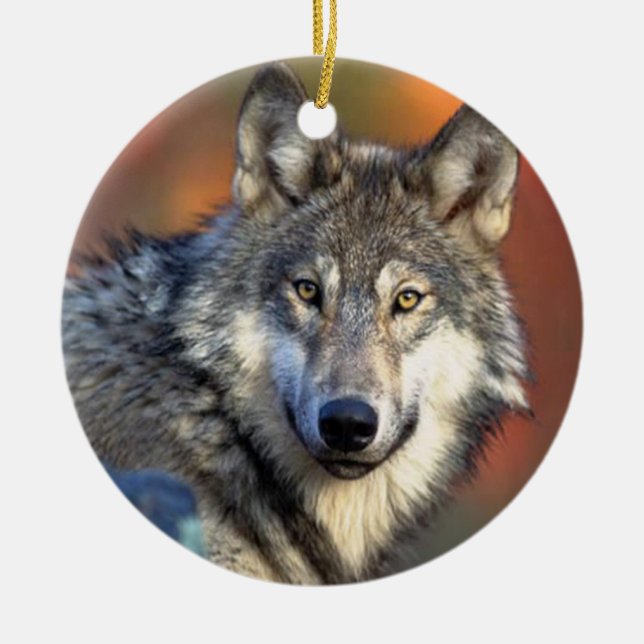 Wolf Photograph Ceramic Ornament (Front)