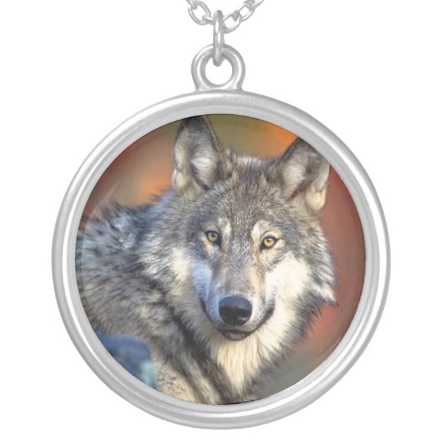 Wolf Photograph Silver Plated Necklace (Front)