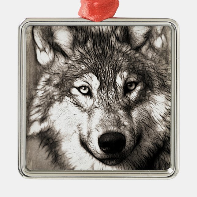 Wolf Photographic Art Spirit Guide Animal Love  Metal Ornament (Front)