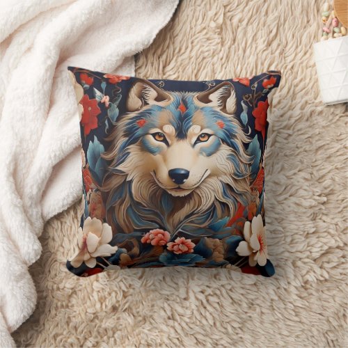 Wolf Pillow  Oriental Inspired Design