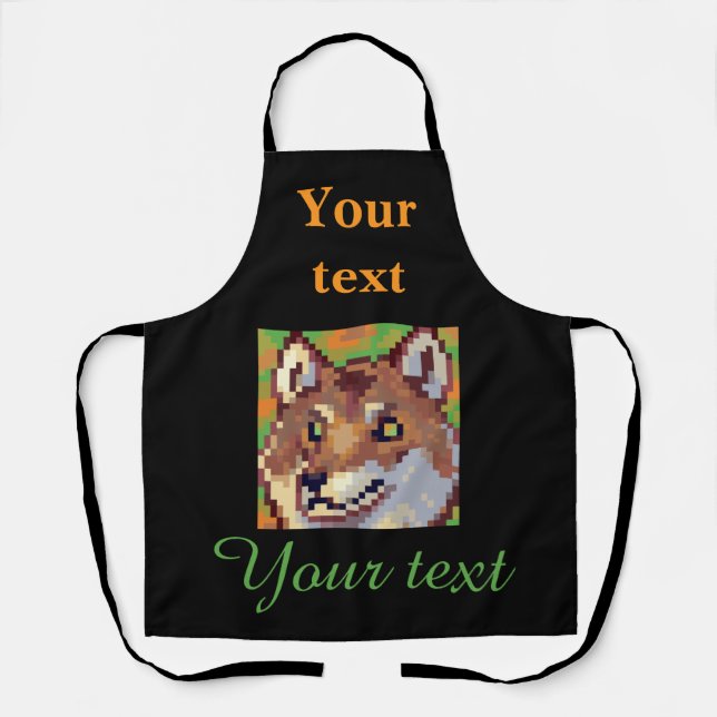 Wolf, pixel art apron (Front)