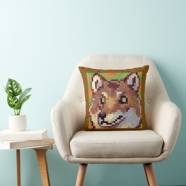 Wolf, Pixel Art, pixelart Throw Pillow (Chair)