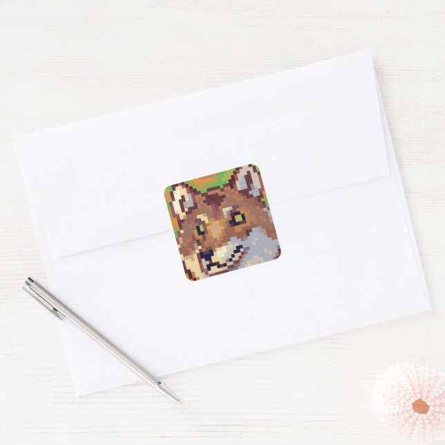 Wolf Pixelart, Pixel Art Square Sticker (Envelope)