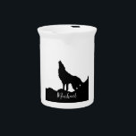 Wolf Pop Art Your Name Custom Black White Beverage Pitcher<br><div class="desc">Howling Wolf Digital Artwork - Motivational & Inspirational Animal Images</div>