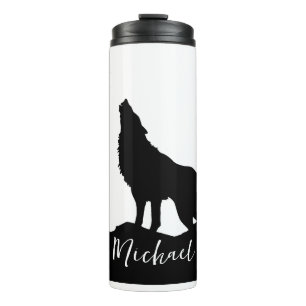 Wolf Pop Art Your Name Custom Black White Thermal Tumbler