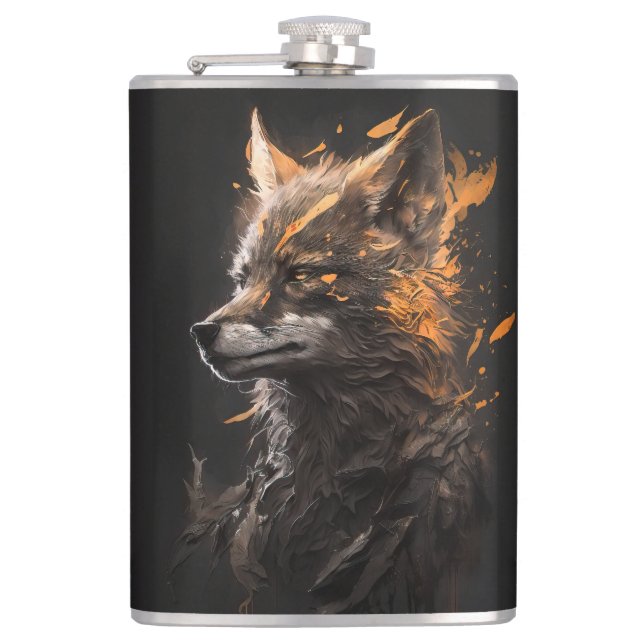 Wolf Portrait Animal Nature Wildlife Art Painting Flask (Front)