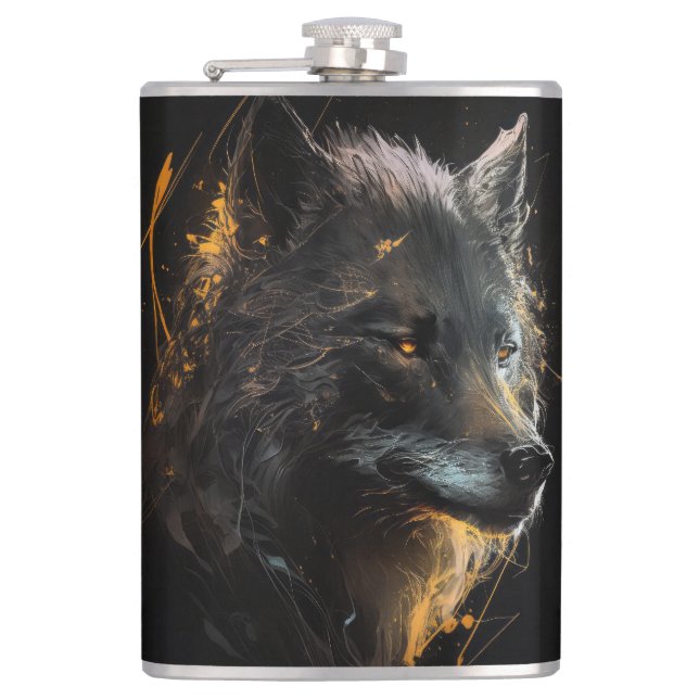 Wolf Portrait Animal Nature Wildlife Dark Painting Flask (Front)