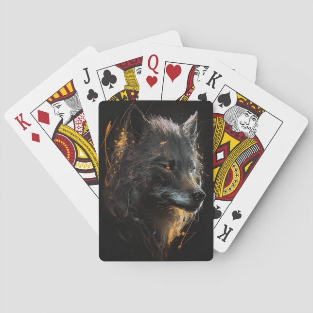 Wolf Portrait Animal Nature Wildlife Dark Painting Poker Cards (Back)