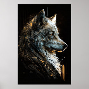 Wolf Portrait Animal Nature Wildlife Dark Painting Poster