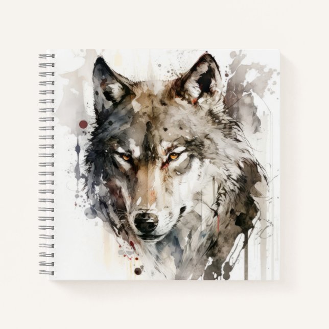 Wolf Portrait Animal Painting Wildlife Forest  Notebook (Front)