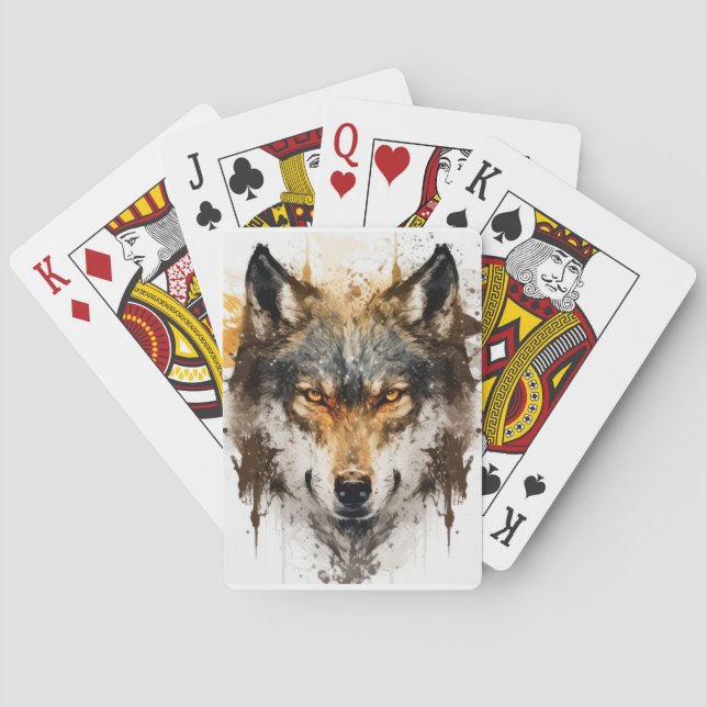 Wolf Portrait Animal Painting Wildlife Outdoors  Poker Cards (Back)