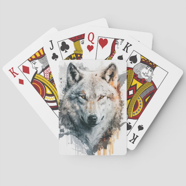 Wolf Portrait Animal Painting Wildlife Outdoors  Poker Cards (Back)