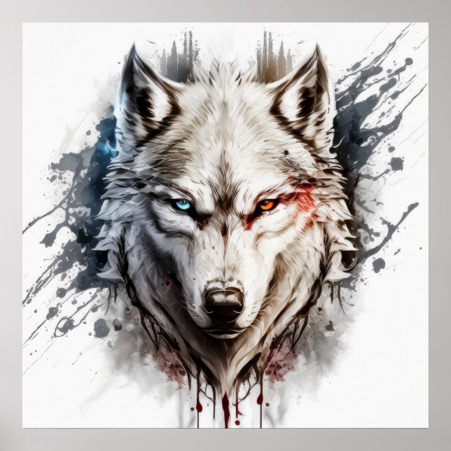 Wolf Portrait Animal Painting Wildlife Outdoors  Poster (Front)