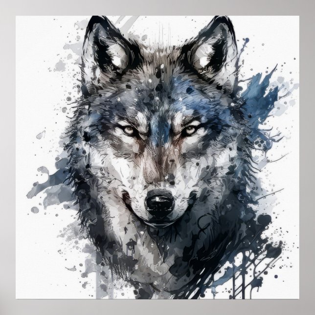 Wolf Portrait Animal Painting Wildlife Outdoors  Poster (Front)