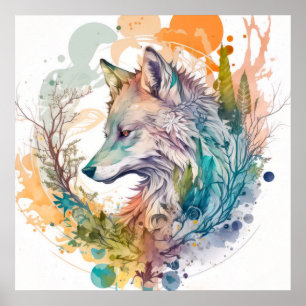 Wolf Portrait Animal Painting Wildlife Outdoors Poster