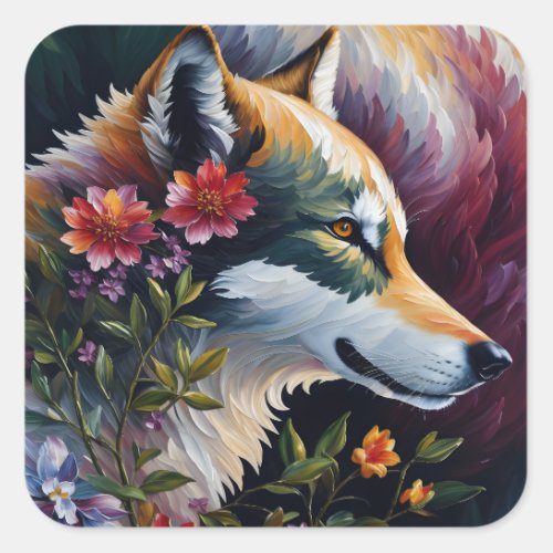 Wolf Portrait Art Square Sticker