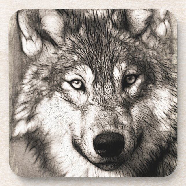 Wolf portrait beverage coaster (Front)