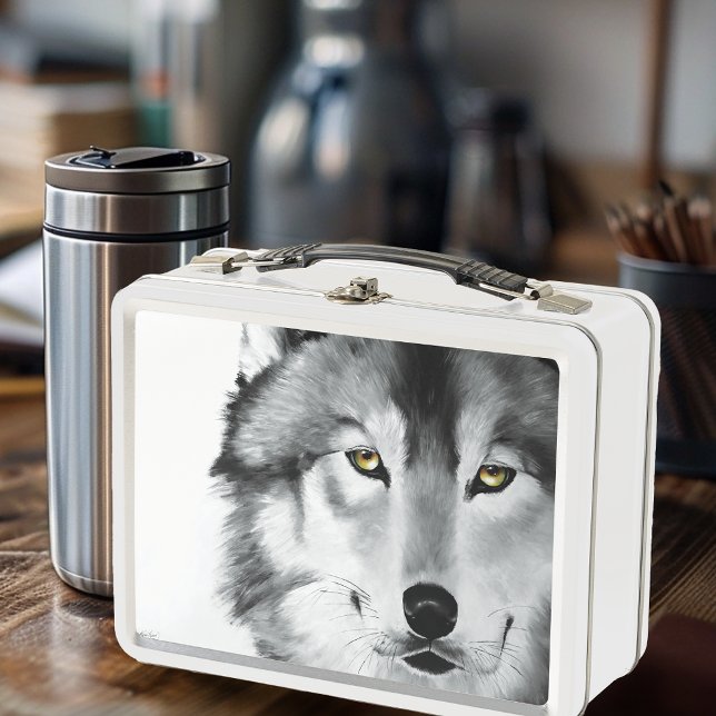 Wolf Portrait Black White Metal Lunch Box (Creator Uploaded)
