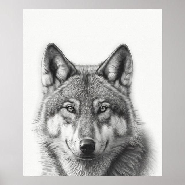 Wolf Portrait  Black white    Poster (Front)