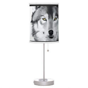 Wolf Portrait Black White Table Lamp