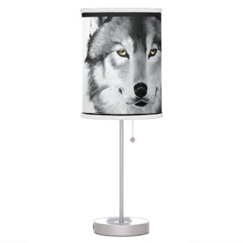 Wolf Portrait Black White Table Lamp by tigressdragon at Zazzle