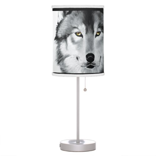 Wolf Portrait Black White Table Lamp
