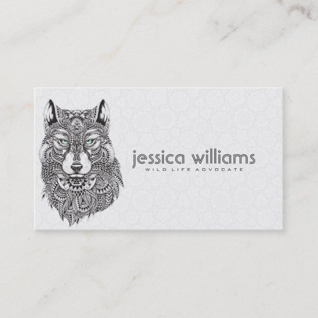Wolf Portrait Detailed Abstract Illustration Business Card (Front)