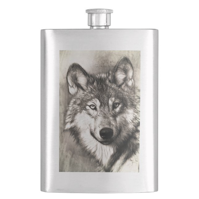 Wolf portrait flask (Front)