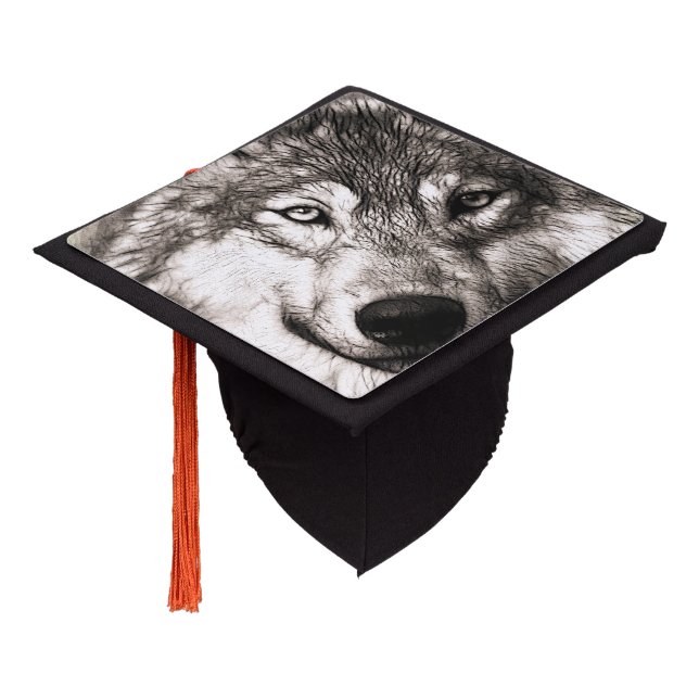 Wolf portrait graduation cap topper (Angled)
