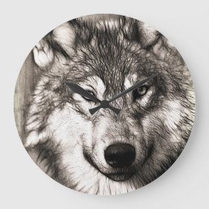 Wolf portrait large clock
