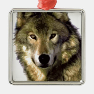 Wolf Portrait Metal Ornament