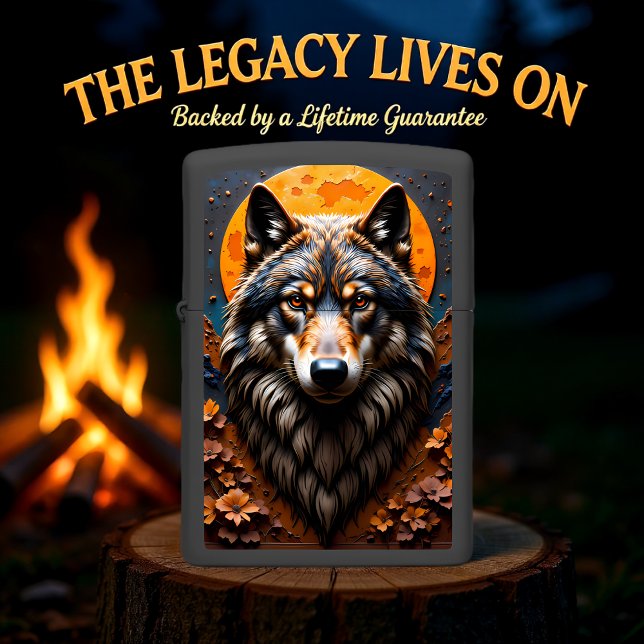 Wolf Portrait Moon Floral Pattern Zippo Lighter (Creator Uploaded)