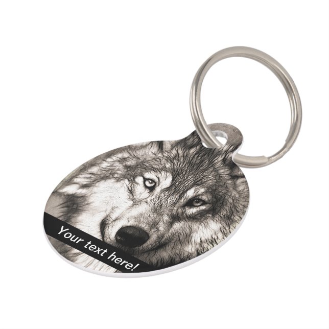 Wolf portrait pet name tag (Side)