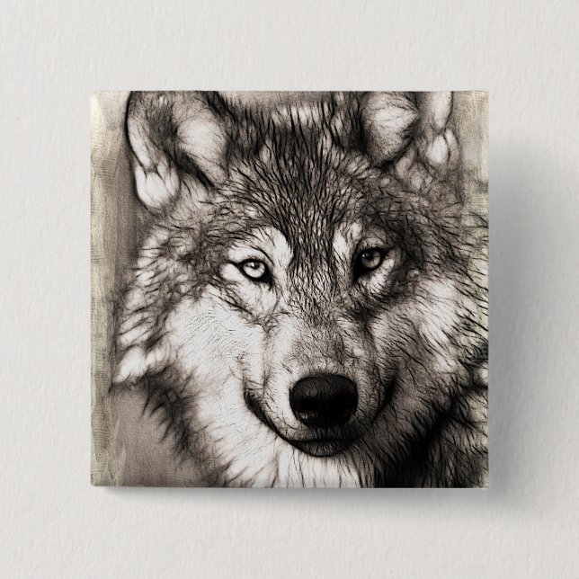 Wolf portrait pinback button (Front)