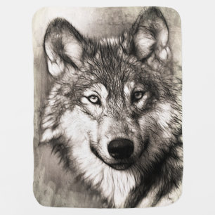 Wolf portrait receiving blanket